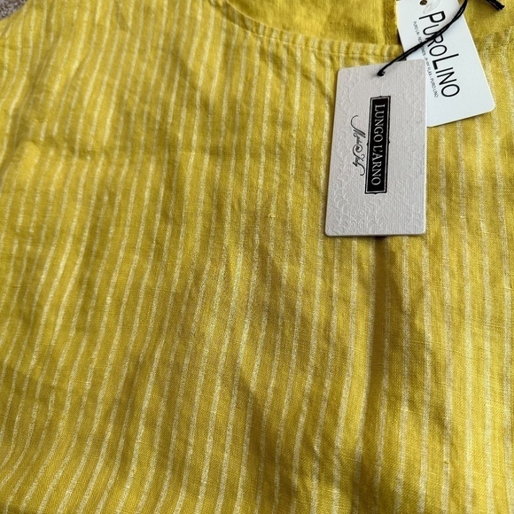 NEW Lungo L'Arno PURO LINO Linen Women's Size Medium Mustard Striped Tunic Top - Picture 9 of 16